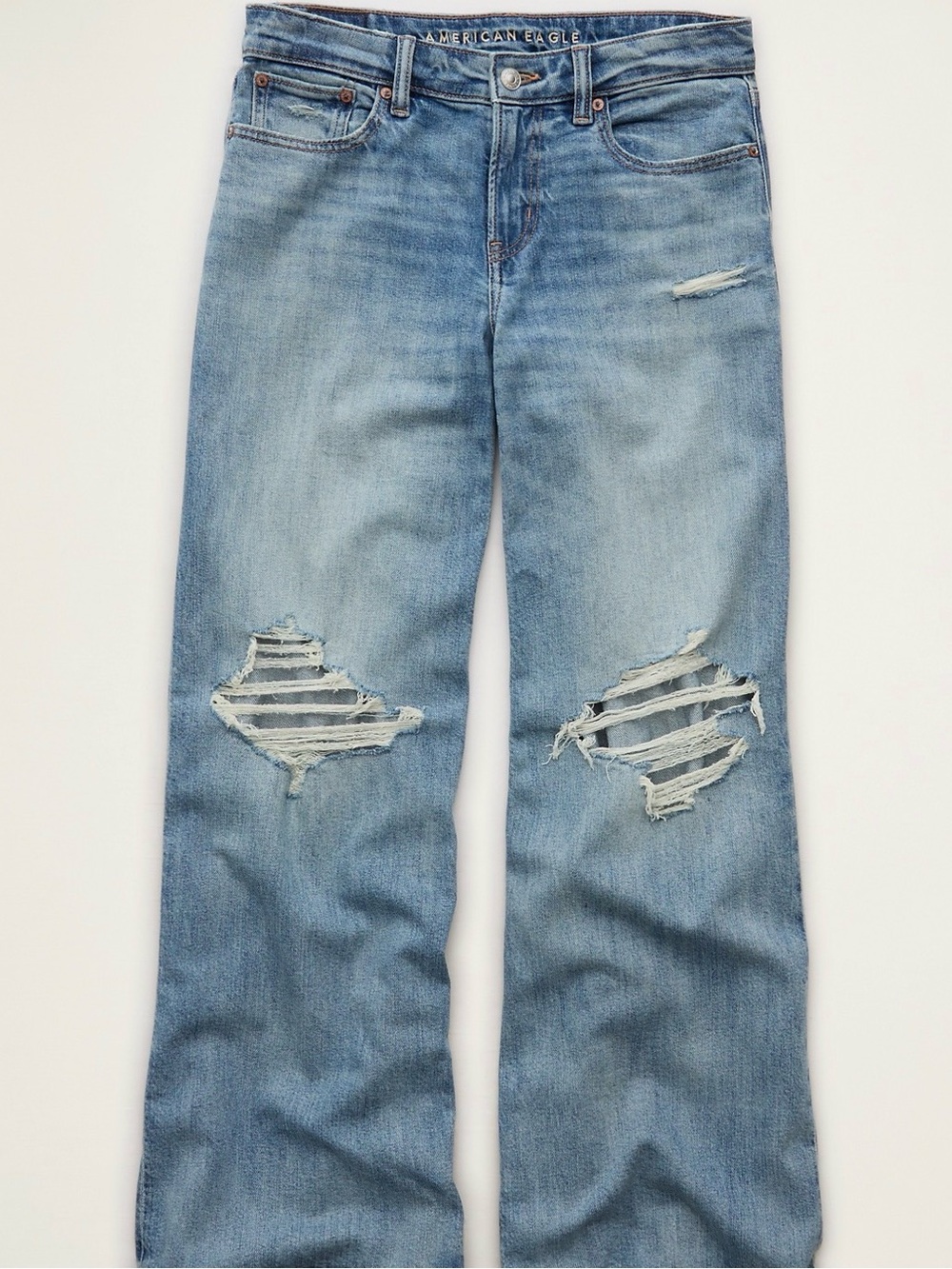 American Eagle Outfitters Light Blue Distressed Low Rise Baggy Wide-Leg Jeans